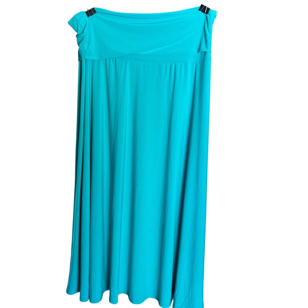 Curations Caravan Womens 2X Teal Blue Crossover Waist Jersey Maxi Skirt Made USA